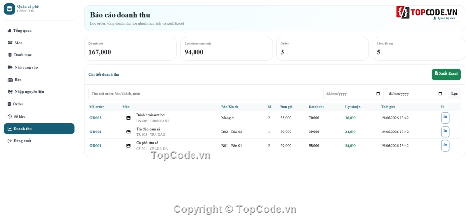 Website quản lý,quản lý,quản lý cà phê